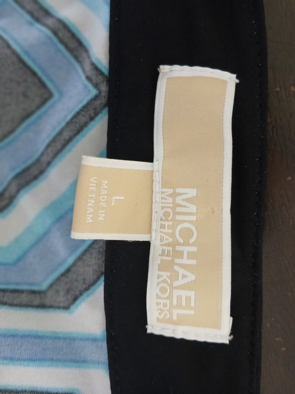 Michael Kors Blue Geometric Lace-Up Long Sleeve Top - Picture 8 of 9